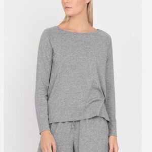 Cuyana Grey Boat Neck Pima Cotton long Sleeve Tee Shirt Medium